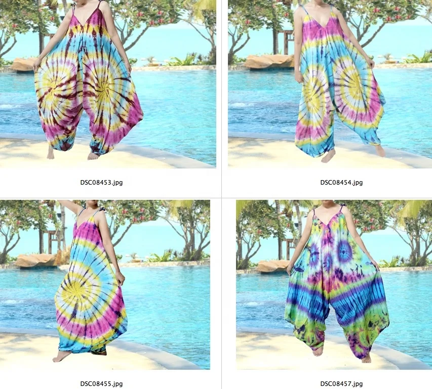 Hippy mix colorsTie dye Alladin Hippie Boho Harem Romper Jumpsuit Wide Leg Yoga Jumpsuit Pants