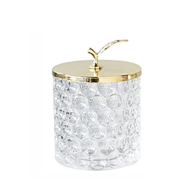 Wholesale European style creative luxury golden glass food canister glass candy jar with lid