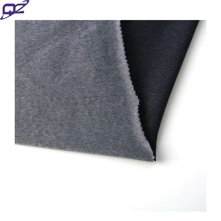 Customized breathable 4 way stretch weft knitted blue polyester spandex cotton denim fabric for Jeans leggings