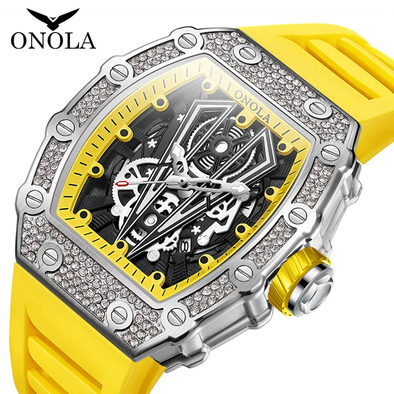 Часы ONOLA 3826D Мужские Наручные с бриллиантами брендовые роскошные надписью «Ice Out»