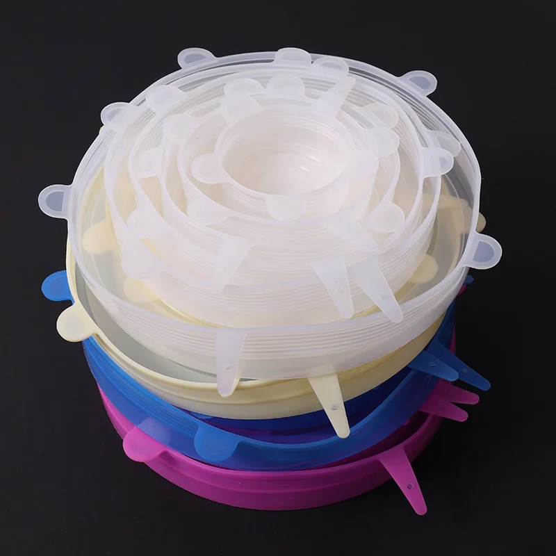 
Factory wholesale colors can be customized 6pcs Pack Reusable durable Flexible silicone stretch lids 