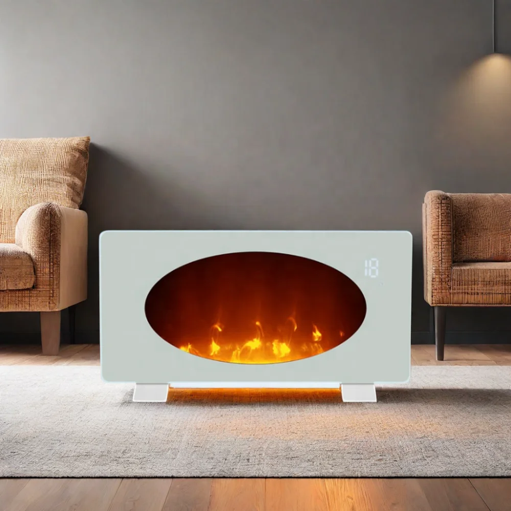 Custom 2000W Freestanding Glass Panel Electric Heater with LED Display WiFi Remote Control for Bathroom & Garden Decorations