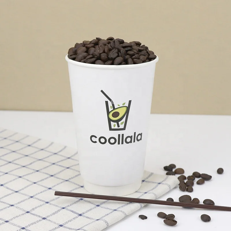 8oz 12oz 16oz Custom Logo Disposable Double Wall Paper Coffee Cups with Lids