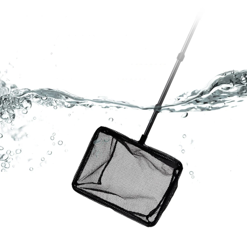 Aquarium Portable Long Handle Nylon clean set Fish Tank Fishing Square  koi fish Net Landing Net clean tool