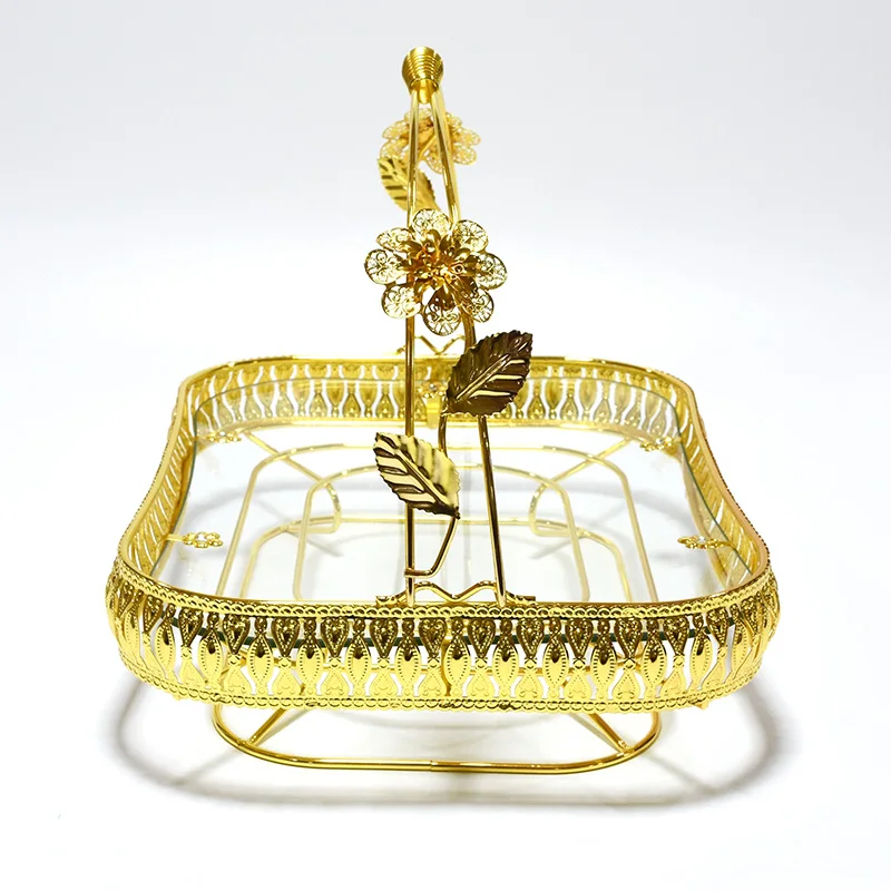 Amazon new exotic fruit basket rectangle portable food glass tray metal fruit basket