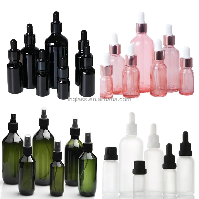 5ml 10ml 15ml 20ml 30ml 50ml 100ml Color Pink Blue Amber  Boston Round Glass Dropper Bottle Dropper Bottle For Essential Oil
