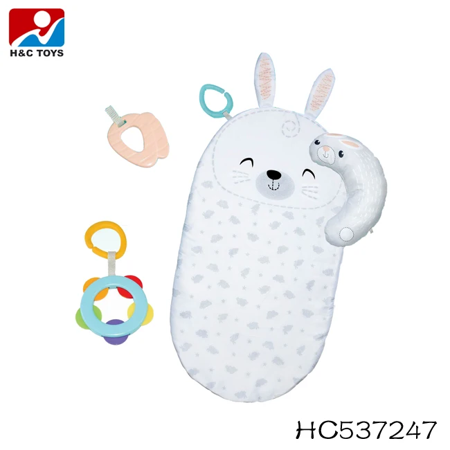 Comfortable soft cartoon animal game lie down pillow toy with rattle baby pillow u shape