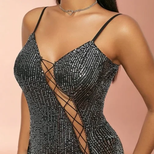 D&M new Womens sequin vestidos hollow out Dresses sexy Dress Bandage Formal Cocktail Dress