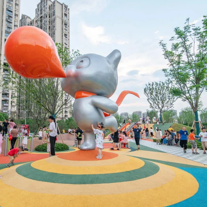 DS-1777 Shopping Mall Stainless Steel Landmark Statues Big Painted Metal Bear Sculpture