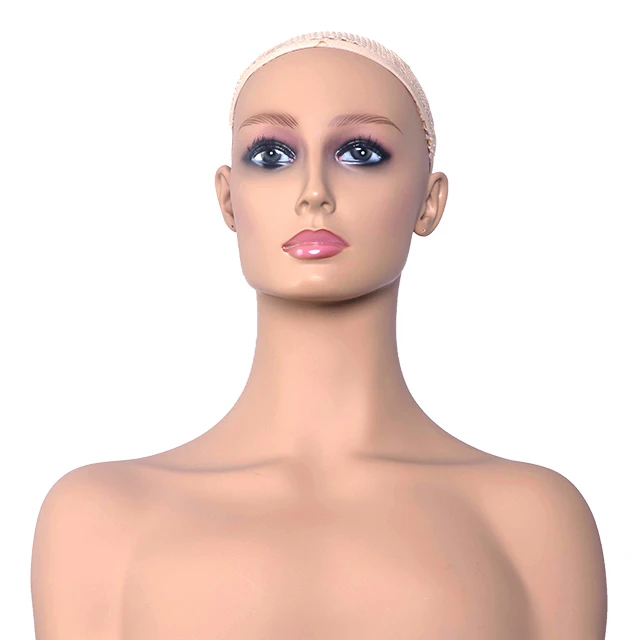 DA-3880 African American Face PVC Mannequin With Shoulders with make up Mannequin Head