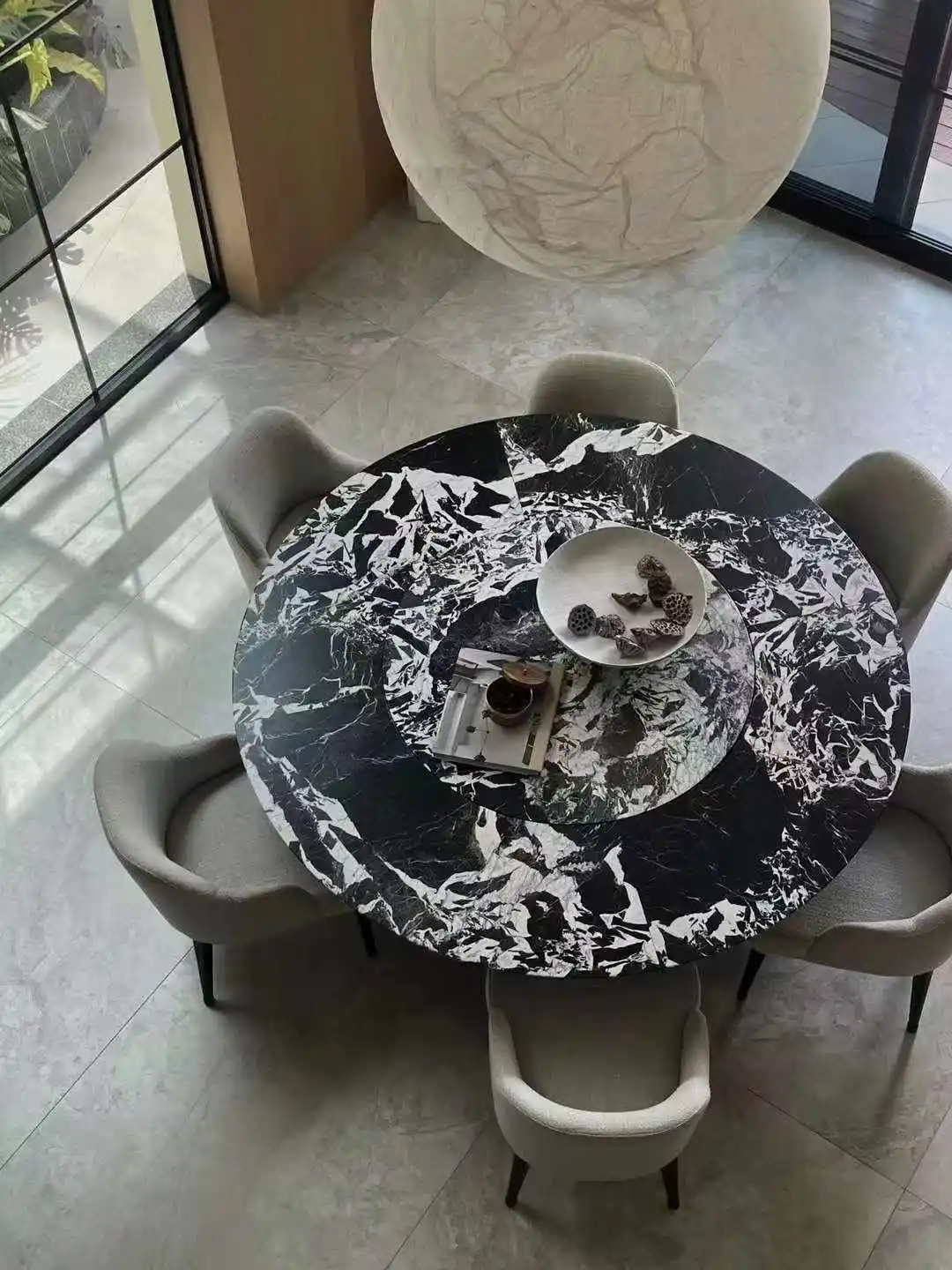 Luxury Marble Table Black Quartzite Slab Rectangle Dining Table