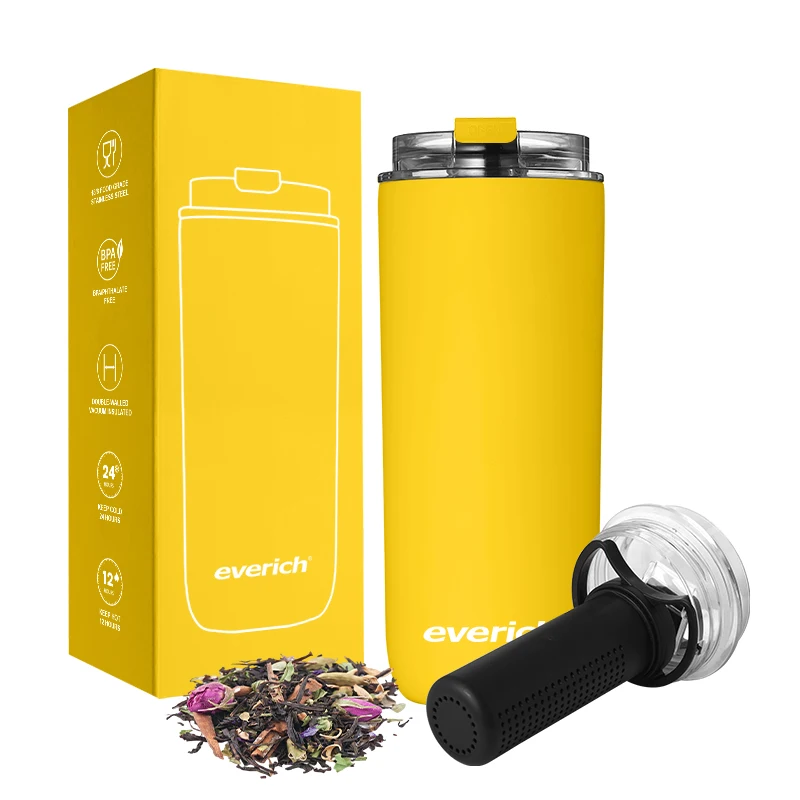 Keep hot and Cold Custom logo double wall 304 Stainless Steel travel coffee cup with leak proof lid 500ml with infuser