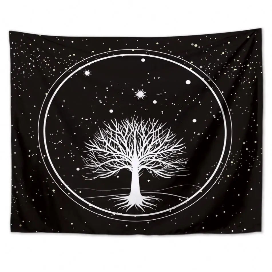 Черно-белый гобелен NBFI 59x51 дюймов с деревом жизни солнцем и луной настенный подвесной для