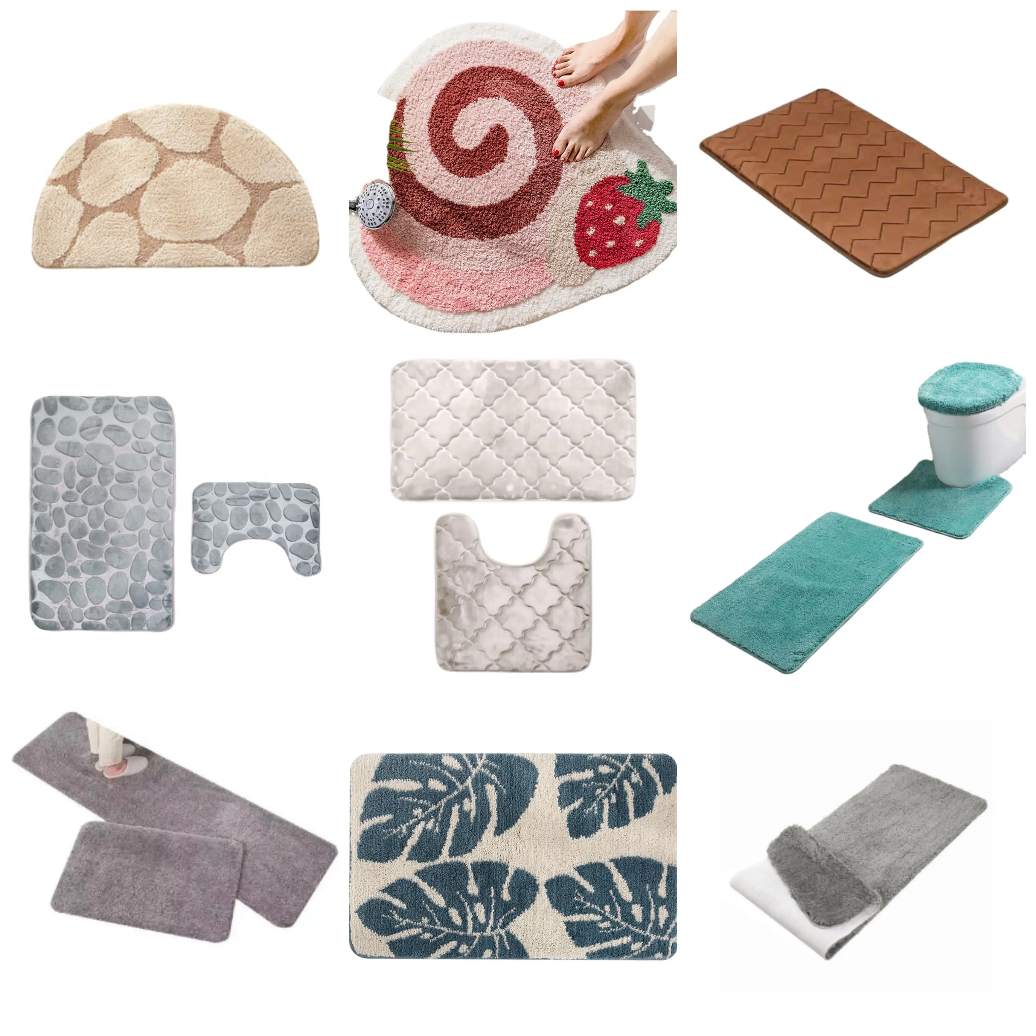 15-piece bathroom set with cushion waterproof polyester bathroom floor mats  door mat absorbent floor mat bathroom