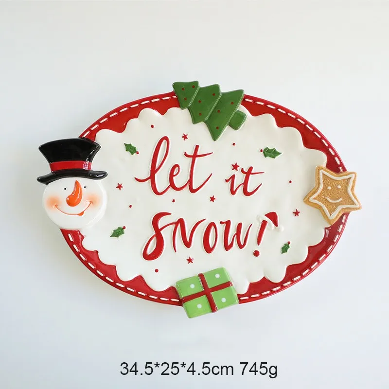 Ceramic Custom Christmas Food Grade Oval Plate And Round Cake Display Tableware Plate For Party Luxury Dinnerware