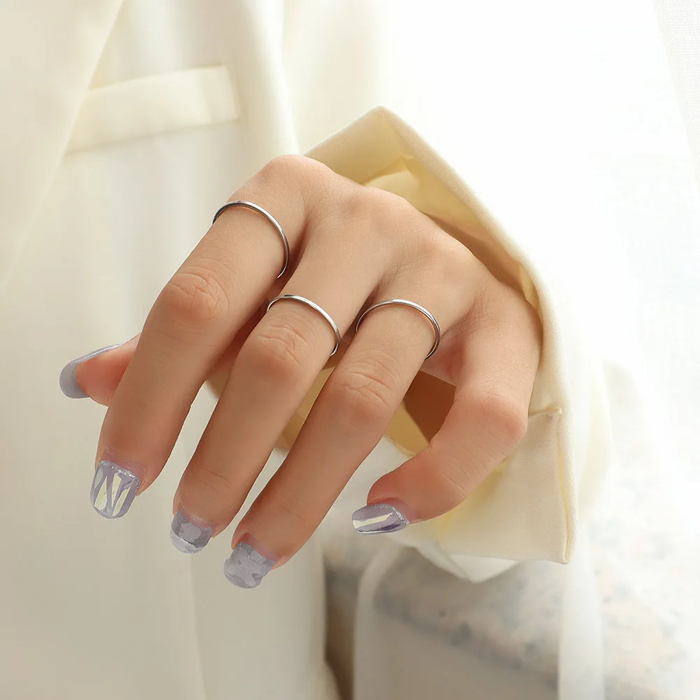 Classic 18K Gold Band Knuckle Stacking 1mm Rings Set For Women Girls Midi Ring Comfort Fit Size 3-8 Plain Stainless Steel Ring