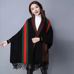 Wholesale autumn 2021 New Arrival Turn Down Neck Women Knitted Poncho Sweater Patterns Shawl Crochet Poncho For Women Sweater