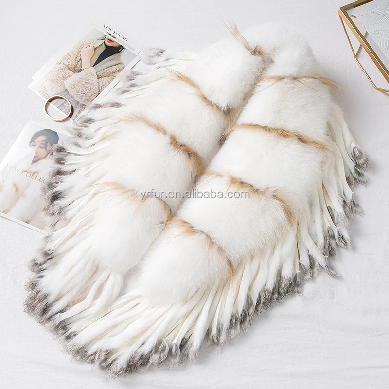 YR279 Detachable Fur Collar Fox Fur Shawl With Rabbit Fur Tassel