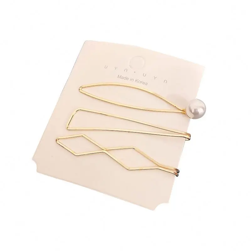 Fashion Korean Alloy Simple Glitter Pearl Bangs Clip Females Tailored Hair Accessories Gold Sets