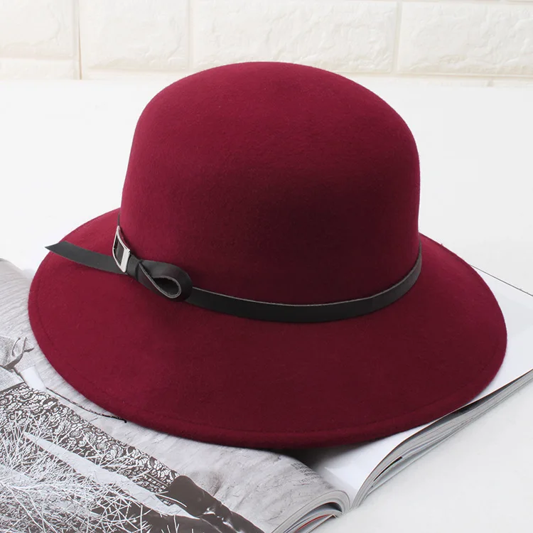  2021 Winter New Elegant Women Simple Quality Cloche Wool Felt Hat For Formal Attire Belt