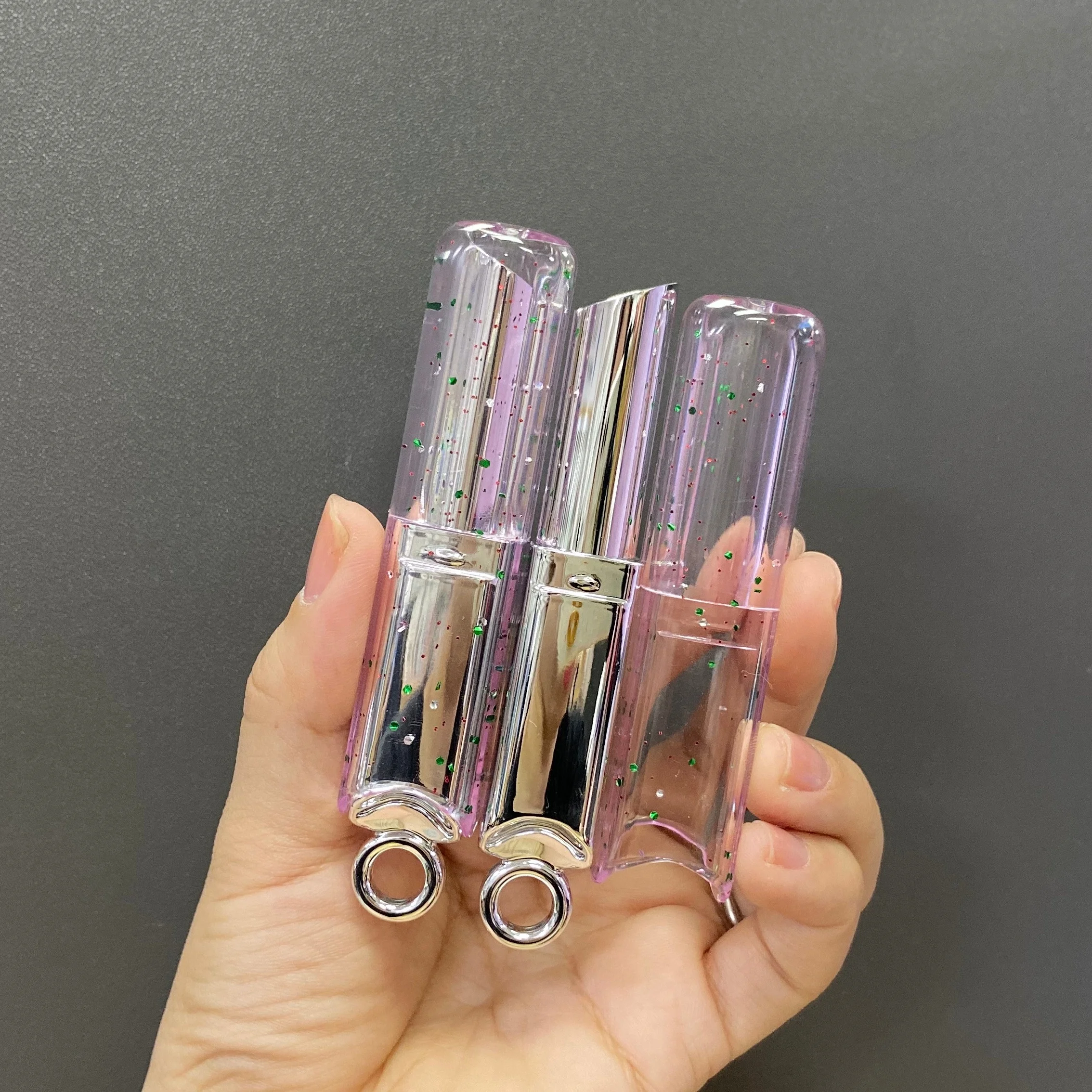 new design lovely elegant white lipstick tube pink empty tube lipstick lip balm stick tube square cute packaging with key ring