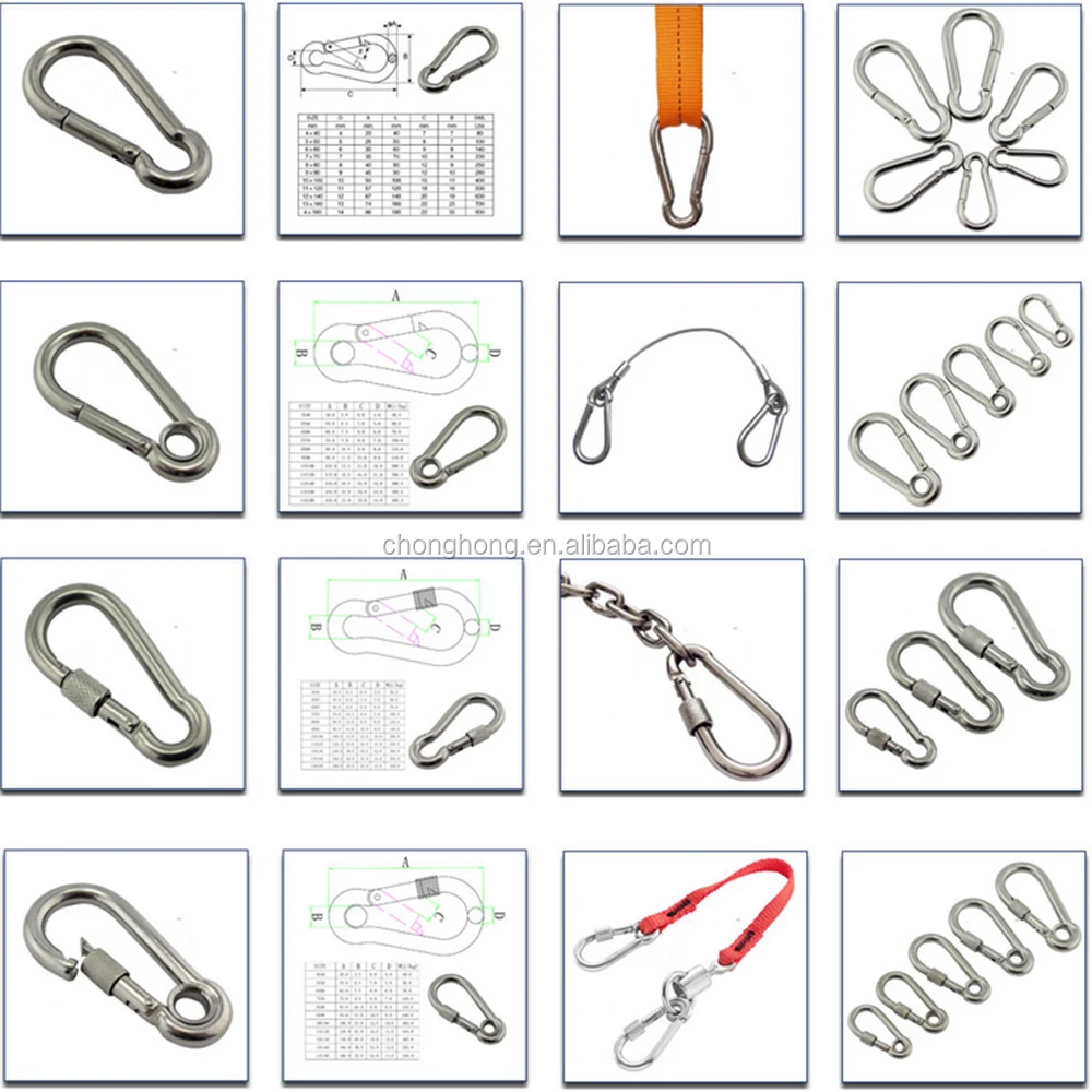 Heavy Duty Stainless Steel Eye Snap Hook with Screw Locking SS304 SS316 Carabiner Clip Spring Snap Clip Link Hooks