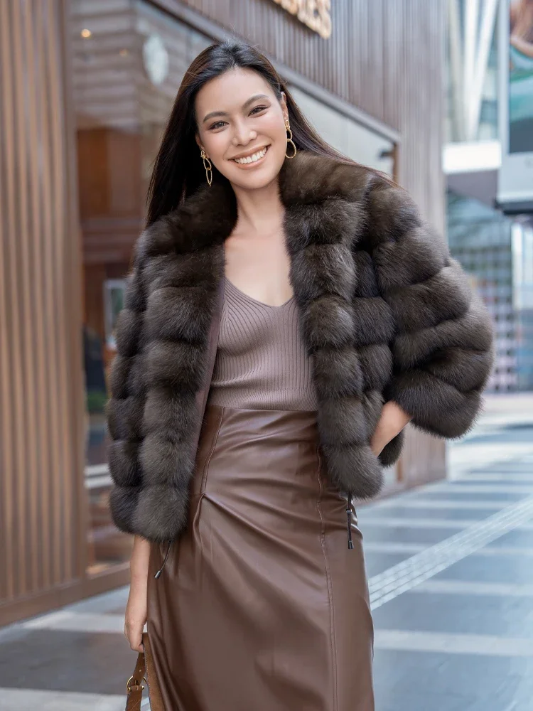 Factory Custom Luxury Real Russian Sable Suit Collar Fluffy Long Style Original Color Casual Winter Fur Coat For Women