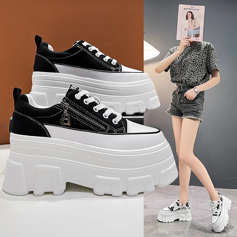 New Women Platform Canvas Shoes Height Increasing Chunky Sneakers for Women Walking Female Thick Sole Footwear