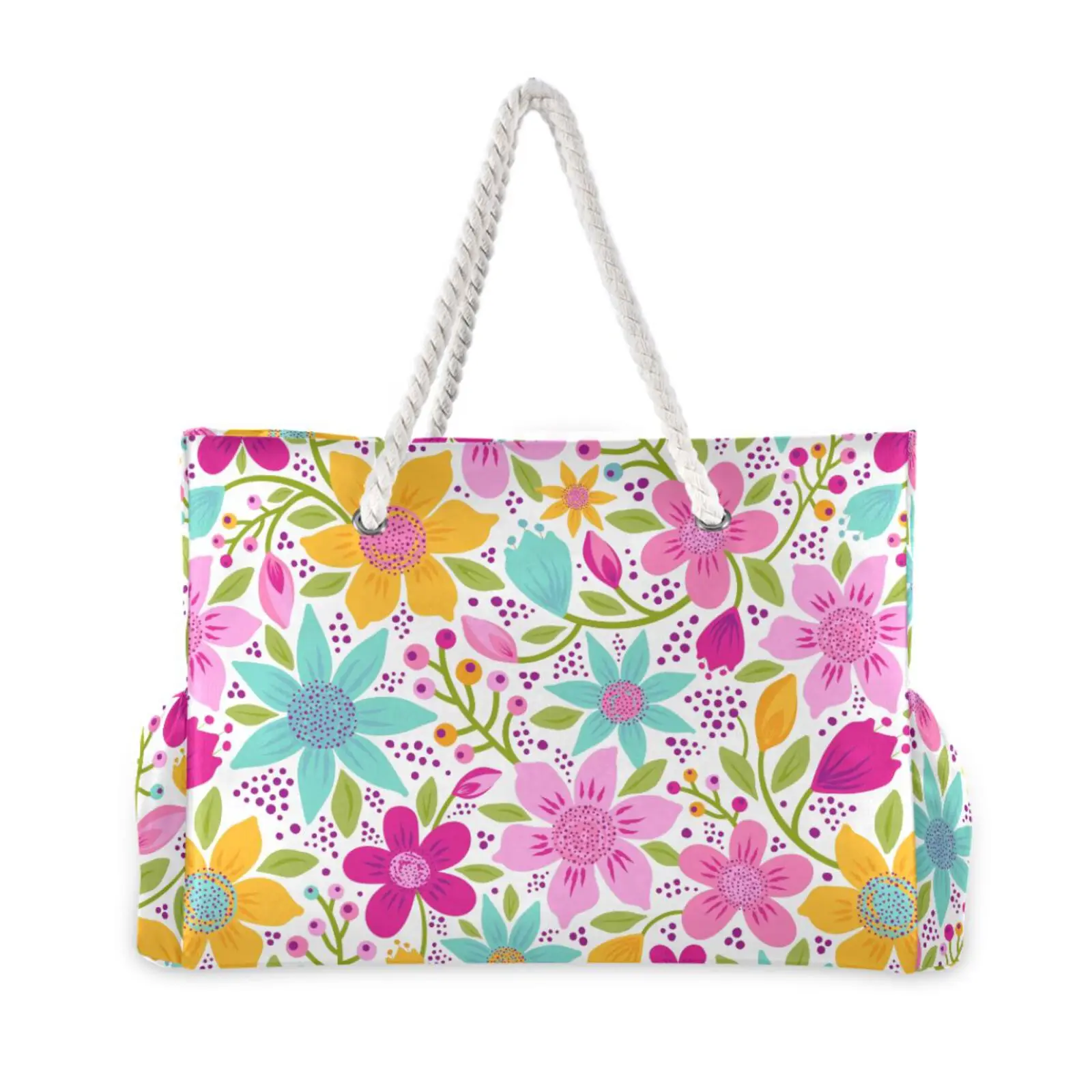 New Arrival Custom Little Flower Print Beach Tote Bag Waterproof Reusable Beach bag for Women