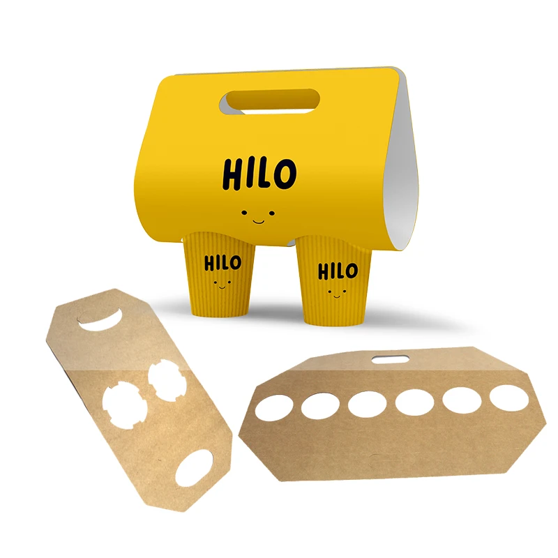 Custom Printing Coffee cup Carrier disposable take away cardboard paper cup paper cup holder with handle