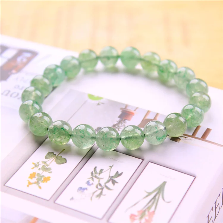 Factory direct sales large stock natural round stone beads green Crystal strawberry quartz bracelets body jewelry