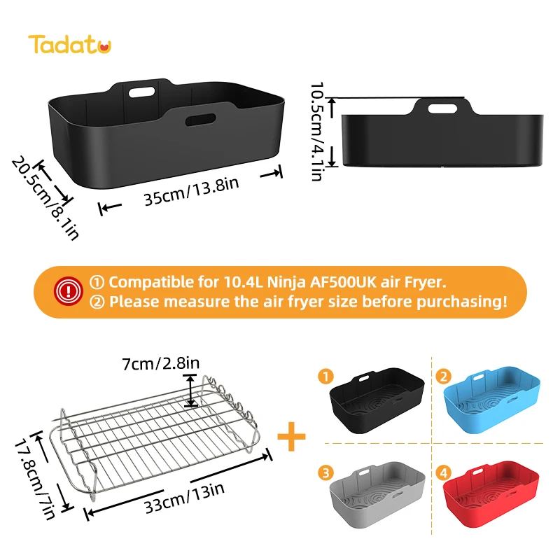 10.4L High Quality BPA Free Non-stick Thick Rectangle Reusable Silicone Air Fryer Liners for Ninja AF500UK