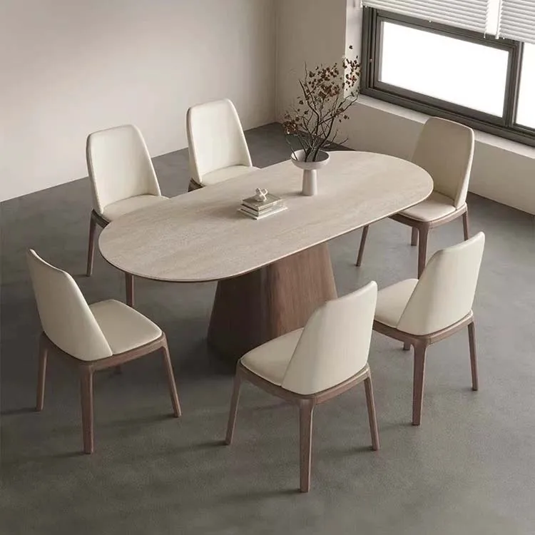 Luxury Ash Wood Rectangular Rock Plate Dining Table Set Simple Design Wood Color Customize Size Dining Table For Home