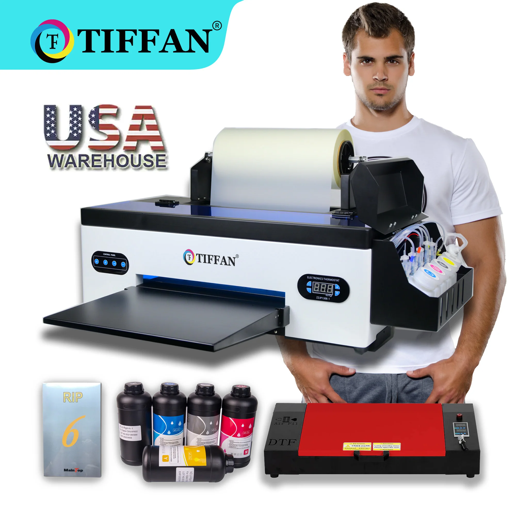 TIFFAN Factory Price dual xp600 cheap DTF Inkjet Printer A4 A3 Size 30cm dtf printer t-shirt dtf printer machine for t-shirt