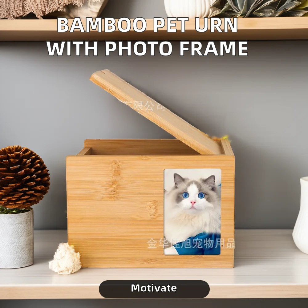 Wholesale Bamboo Cremation Urn for Pet Memorial Pet Funeral Supply with Photo Frame Dog Cat Coffin for Animal Memorial Occasion
