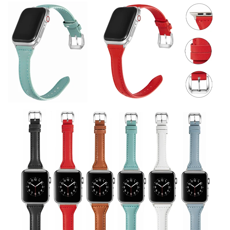 Ремешок сменный тонкий из натуральной кожи для Apple Watch SE Series 6 5 38 мм 40 42