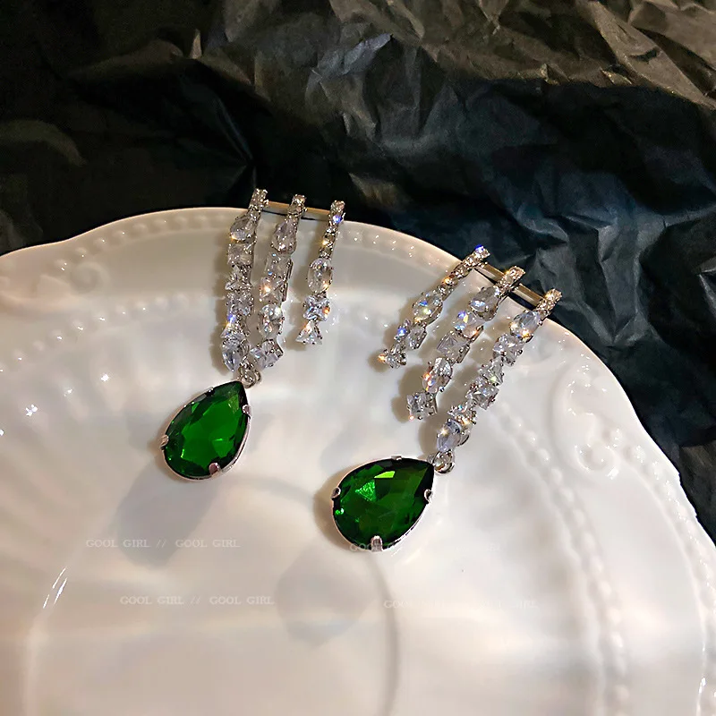 Jewelry 925 silver needle grandmother green water drop earrings geometric simplicity ornaments temperament design