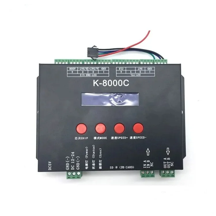 K-8000C SD-карта 8 портов максимум 8192 пикселей SPI-сигнал выход RGB RGBW программируемый WS2811 WS2812 WS2815 DMX512LED контроллер