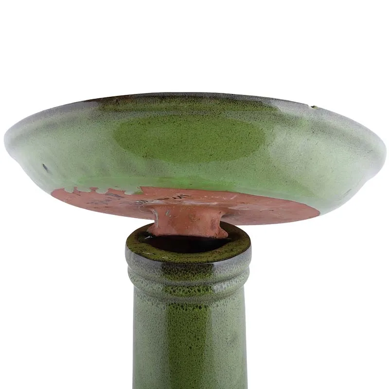 Esschert Design Green Ceramic Bird bath on Foot Big Bird Bath Stand Garden