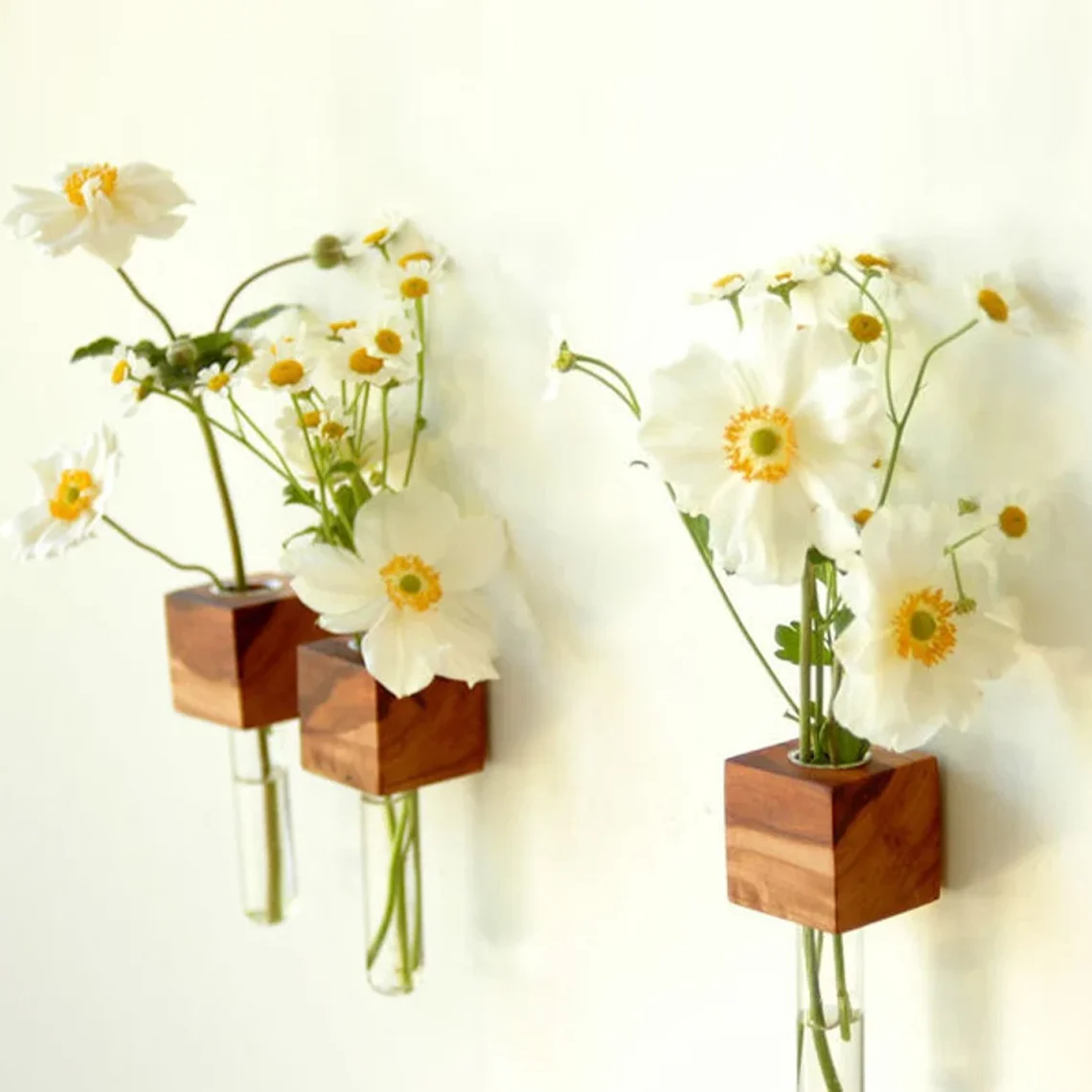 Refrigerator cube magnet Vase Wooden Fridge Magnet Vase Magnetic Hanging Flower Vase