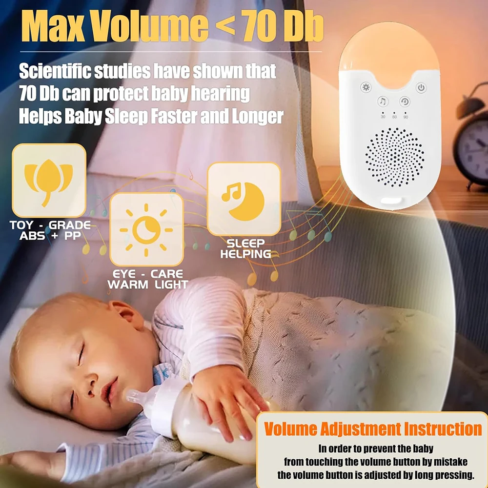 Baby White Noise speaker Machine with USB Rechargeable Timed Shutdown Baby Sleep Sound Player Night Light Timer Noise Player