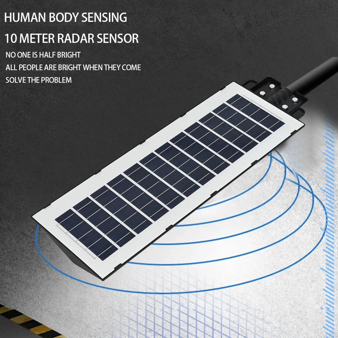 New 200W/400W/600W Outdoor ABS Solar Street Light with Motion Sensor Energy Saving IP65 Waterproof Black for Road