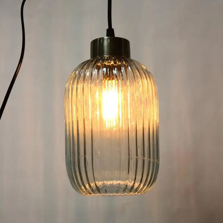Ribbed Glass Shade Lamp Hanging Pendant Light Ceiling Light for Dinning Room Kitchen Hotel Lighting Lamp