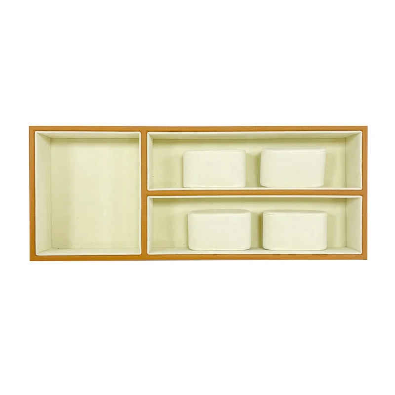 Orange PU Leather Cloakroom Closet Wardrobe Dresser Drawer Desktop Storage Jewellery Watch Glasses Organizer Valet Tray Set