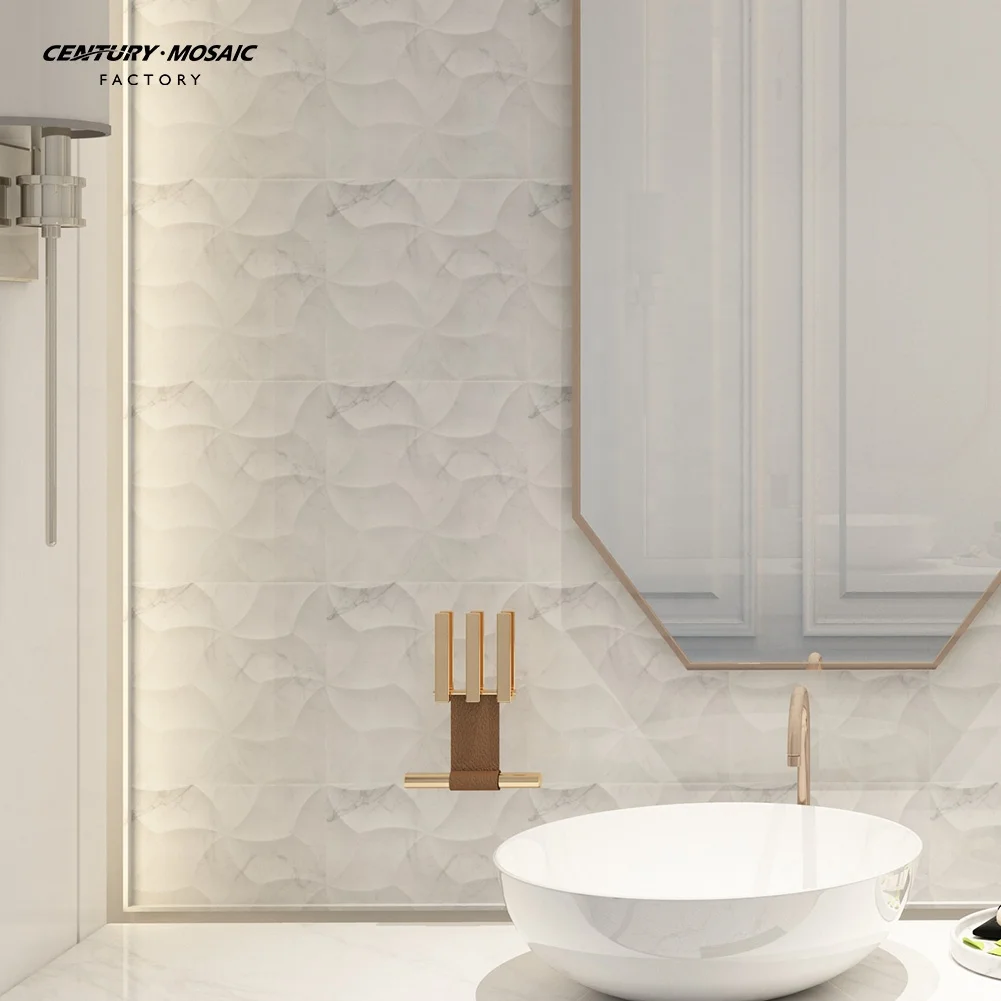 White Carrara 300*300mm 3D Effect Marble Wall Tiles Bathroom Tile Design