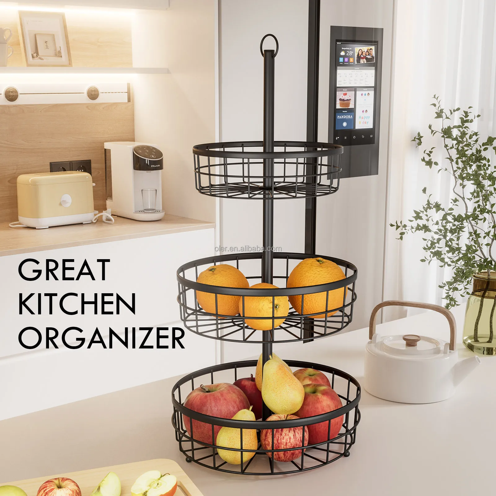 Kitchen Countertop Wire Storage Rack 3 Tier Steel Fruit Basket Shelf Wrought Iron Fruit Baskets Stand