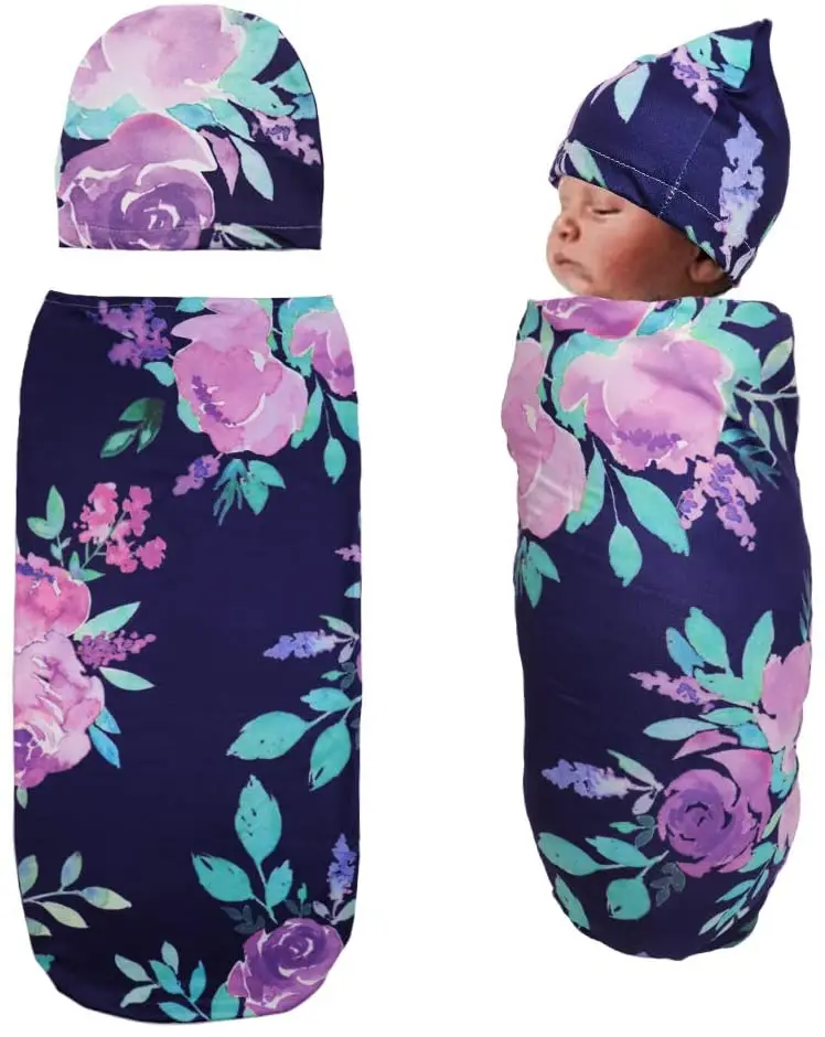 Newborn Sleep Sack Dinosaur Bear Print Sleeping Bag Baby Cocoon Swaddle with Knot Hat Beanie