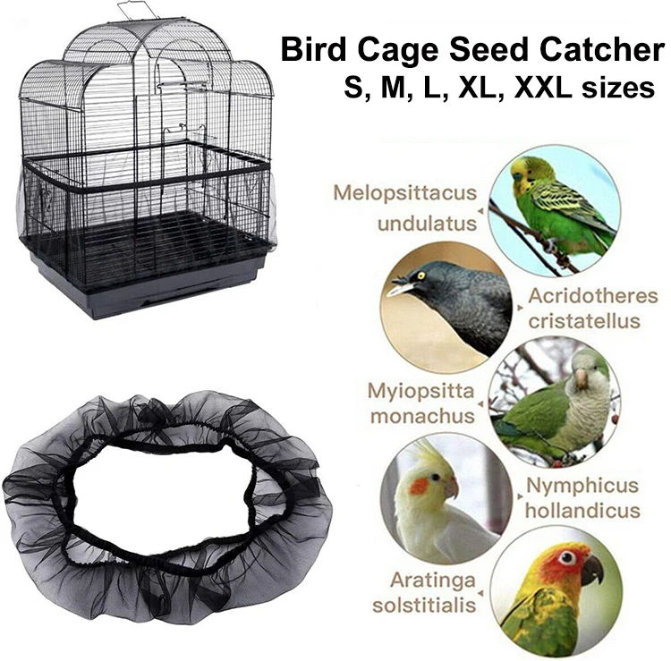 Stretchy Breathable Bird Cage Mesh Skirt Seed Guard Net Bird Cage Seed Catcher for Round Square Cage