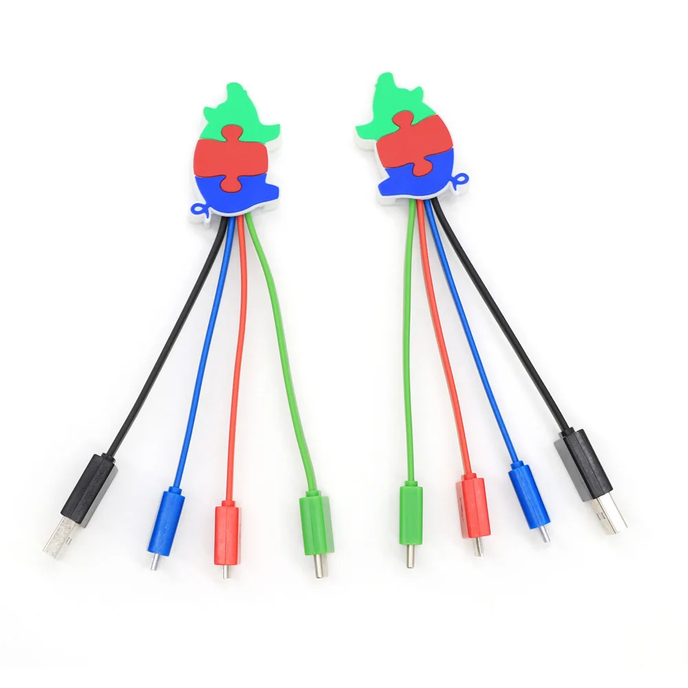 Customized heart-shaped 3-in-1 fast charging cable, plastic heart-shaped flat cable, mobile phone fast charging cable