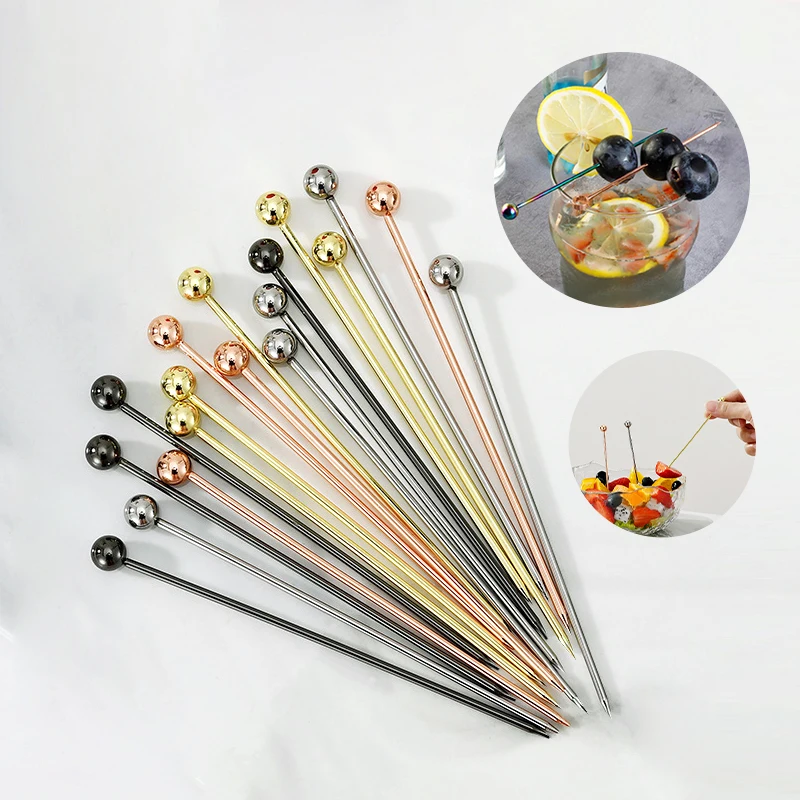 Серебряные коктейльные палочки из нержавеющей стали 18/8 для фруктов барный инструмент многоразовые металлические Коктейльные шампуры зубочистки